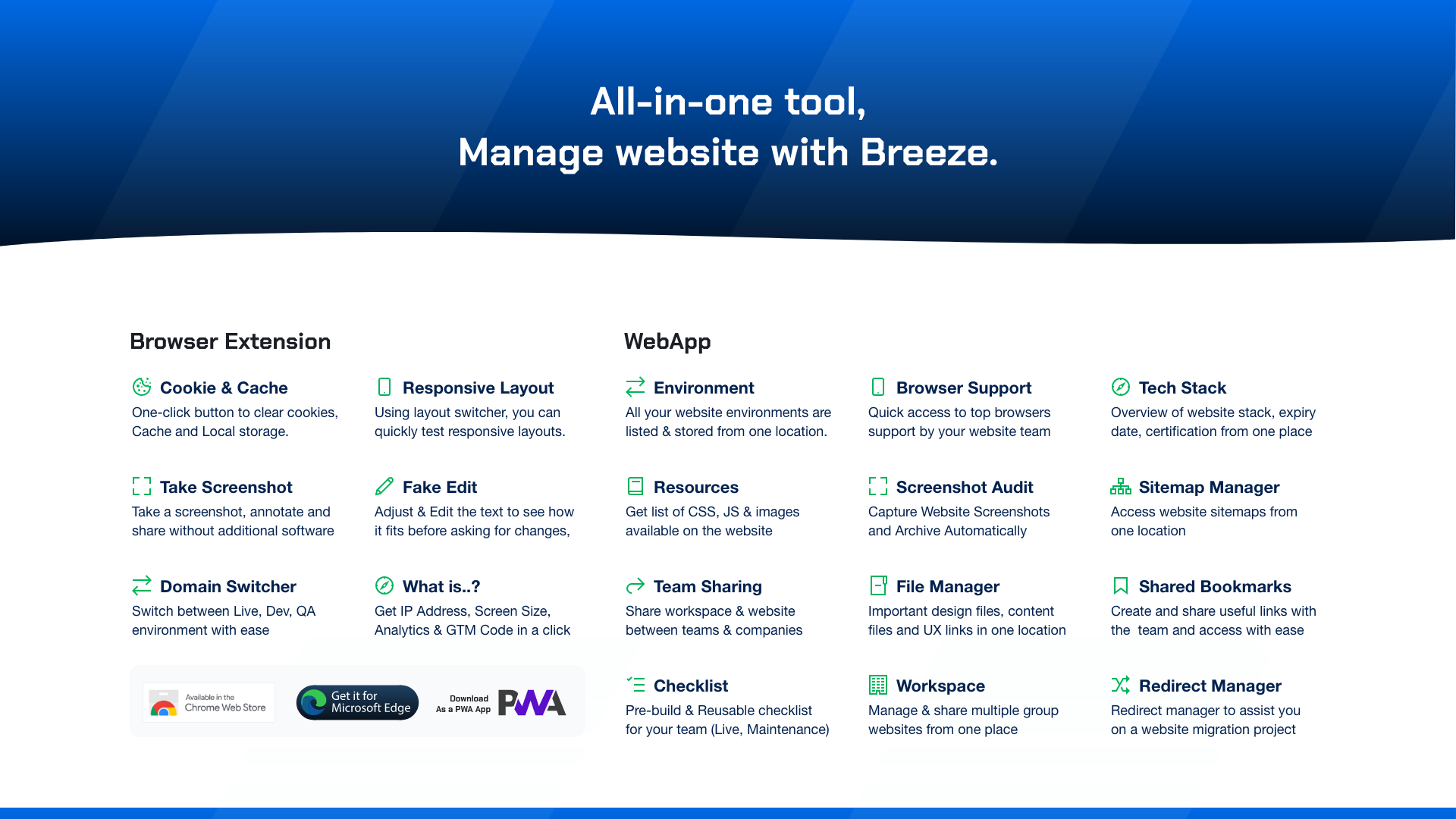 Manage website with breeze